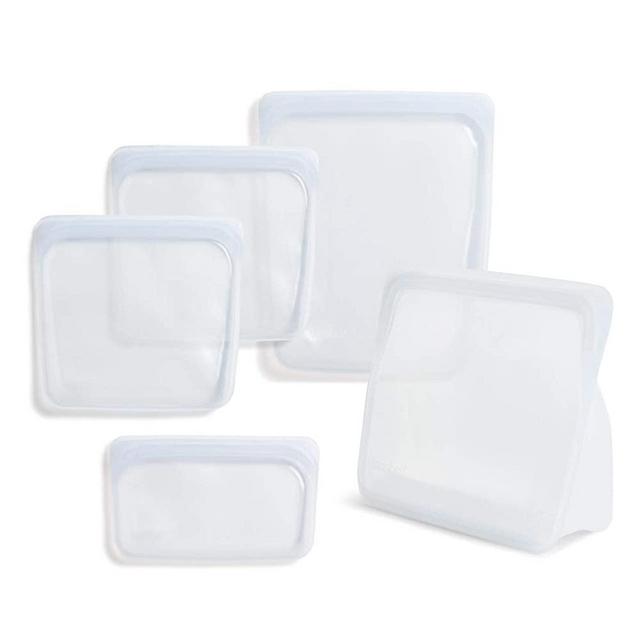 Stasher 100% Silicone Food Grade Reusable Storage Bag, Clear (Bundle 4-Pack Large + Bag to Give) | Reduce Single-Use Plastic | Store or Freeze | Leakproof, Dishwasher-Safe, Eco-friendly, Non-Toxic