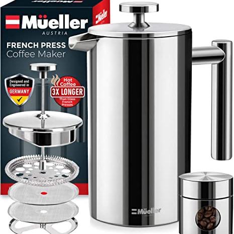 Mueller French Press Double Insulated 310 Stainless Steel Coffee Maker 4 Level Filtration System