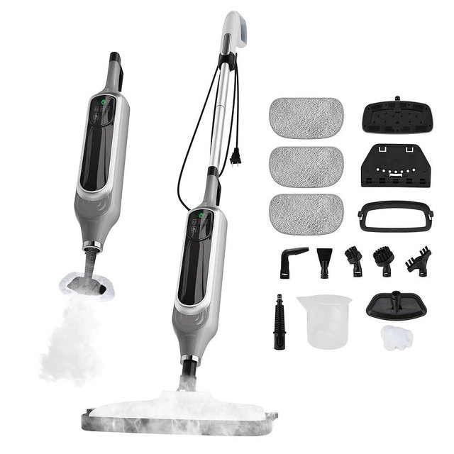 Sapodilla 12 in 1 Steam Mop,Detachable Handheld Steam Cleaner for Home,23FT Cord,for Hardwood Floor Cleaning,Tile,Carpet,Furniture,Clothes,Windows,GREY
