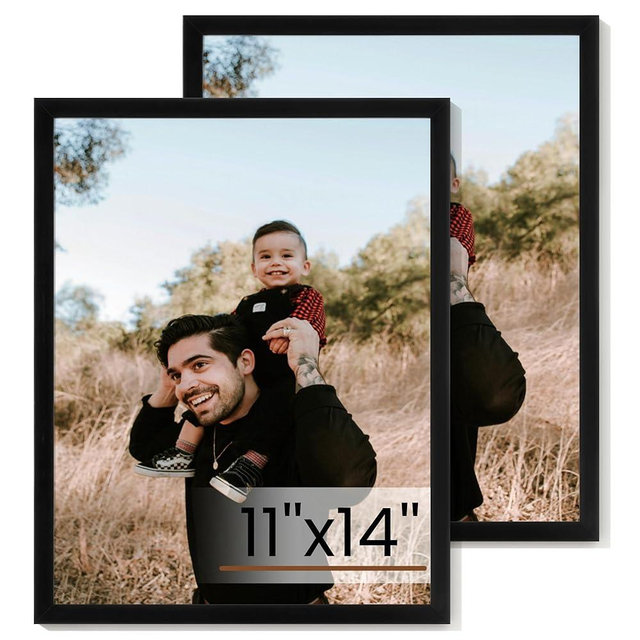 11x14 Picture Frame Set of 2,Display Pictures 11"x14",Black Photo Frame with Shatter Resistant Plexiglass,Picture Frames 11x14 Tabletop and Wall Mount,Poster Frame for Display Certificate Document