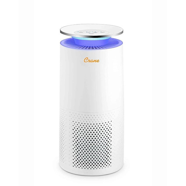 Crane Air Purifier with True HEPA Filter, 500 Sq Feet Coverage, Timer Function, Sleep Mode, Built in Air Quality Monitor, EE-5069