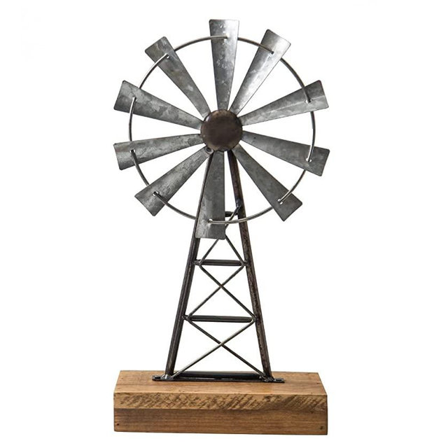 Tenfuju Farmhouse Windmill Table Top Decor Metal Galvanized Vintage Desk and Shelf,Decorative Farmhouse Kitchen Rustic Windmill Decor 1pack