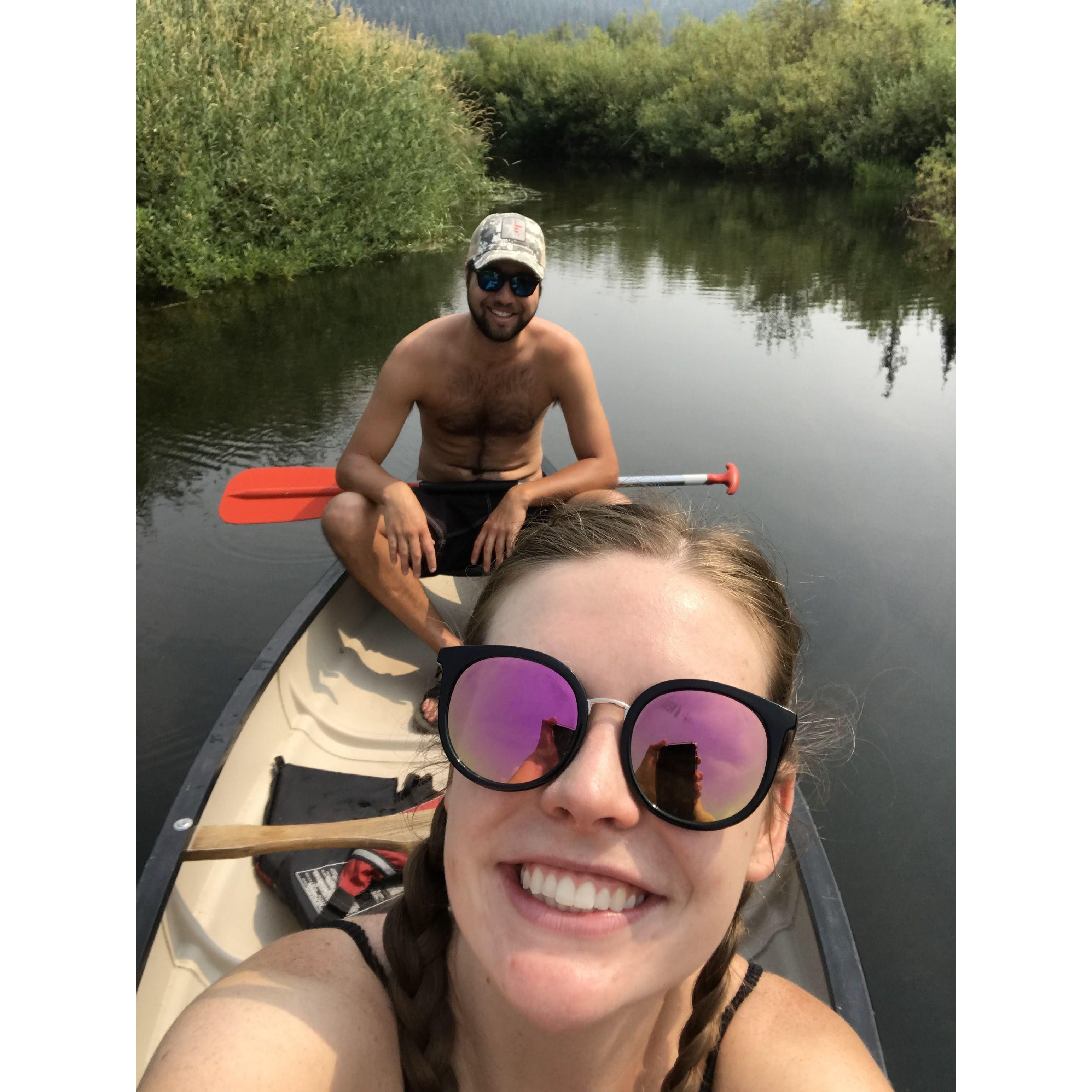 Our first photo together: canoeing on the Clearwater River for Jack's birthday. (August 2018)