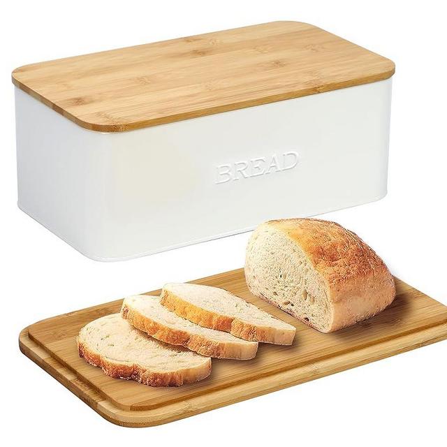 OUTSHINE White Bread Box for Kitchen Countertop, Bread Box with Cutting Board Lid, White Bread Box, Small Bread Box, Bread Bin, Bread Holder for Kitchen Counter, Ceramic Bread Box, Bread Storage