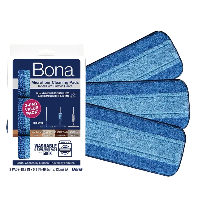 Bona Cleaning Products Multi Surface Microfiber Cleaning & Mopping Pad Reusable Mop Refills - 3ct