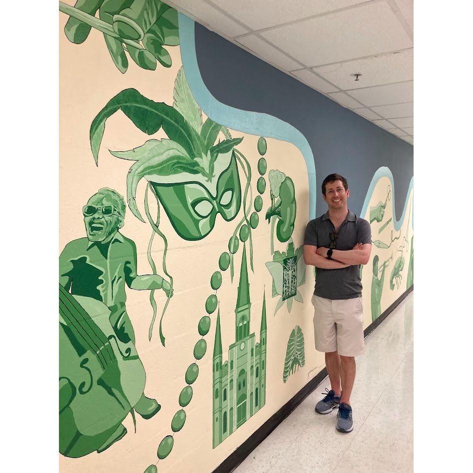 While in New Orleans for Lynne and Ian's wedding, Colleen gave Doug a tour of the Tulane School of Medicine, including the Mural she helped paint in the surgery department