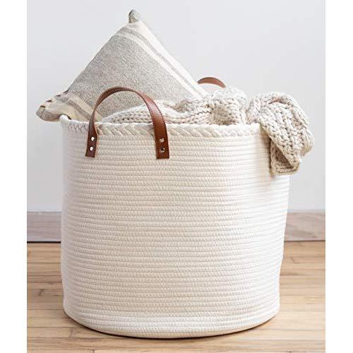 XXL Premium Cotton Rope Basket 18"x18"x16" - Big Basket for Blankets Living Room – Woven Laundry Basket- White Basket - Large Blanket Basket Living Room - Storage Basket - Large Baskets for Blankets