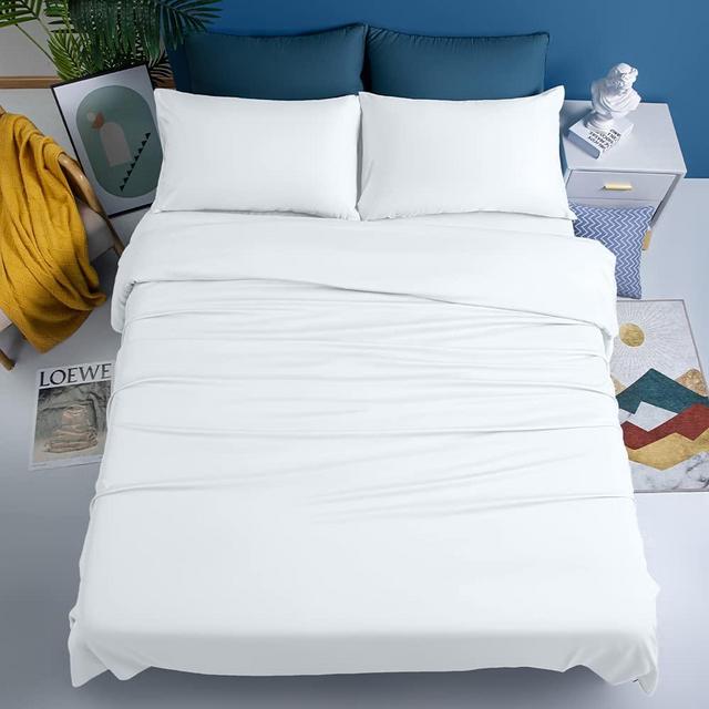 Shilucheng 100% Cooling Bamboo Sheets Set- King Size 1800 Thread Count Soft Bed Sheets,16 Inch Deep Pocket,Breathable,Comfortable and Pilling Resistant -4PC(King,White)