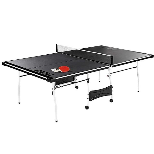 Table Tennis Table ESPN Ping Pong Net and Post Set with Paddles and Balls Mid-Size Indoor Folding Portable Compact Storage, Ideal for Limited Recreational Area