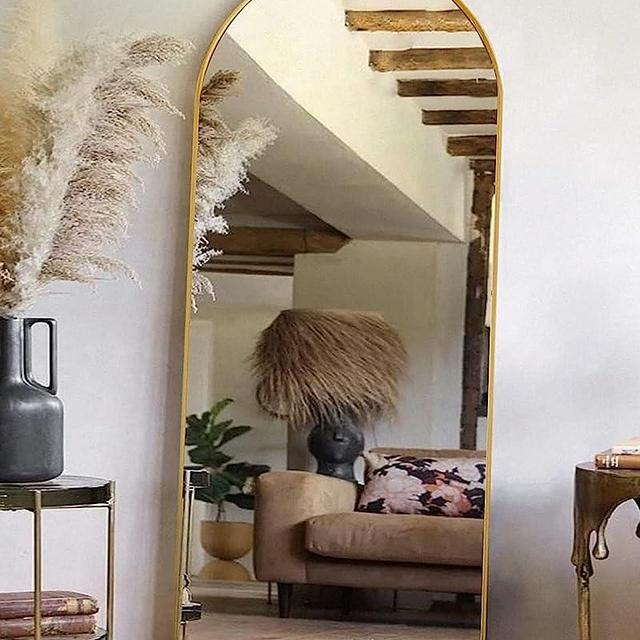 TinyTimes 71''x30'' Full Length Mirror, Arched Floor Mirror with Stand, Full Body Mirror, Wall Mirror, Modern & Contemporary Full Length Mirror, Aluminum Alloy Frame - Gold