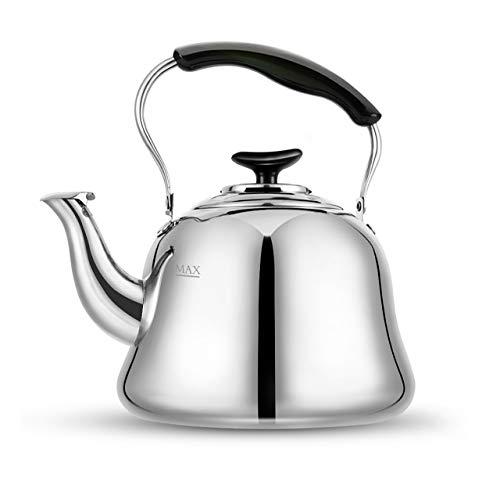 Tea Kettle Stovetop Whistling Teakettle Teapot, Stainless Steel, Thin Base, Mirror Finish, 2 liters