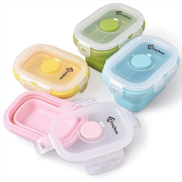 Cozihom Collapsible Silicone Food Storage Container, Portion Control Container with Clip-on Lid, Stackable, Space Saving, Microwave/Fridge/Freezer/Dishwasher Safe, 5 Oz, 4 Packs