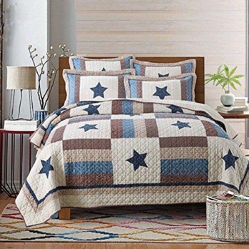 Babycare Pro Star Print Euro Style Quilt Sets Queen Size Cotton Quilted Bedspread Sets Coverlet Patchwork Bedding Sets 3 Pieces, 1 Quilt Cover, 2 Pillowcase (Queen, Euro Star)