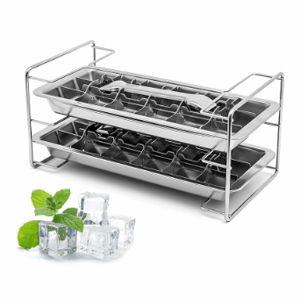 Ecozoi Old Fashioned Ice Cube Trays with Easy Release Handle, 2 Pack with Rack, Stainless Steel