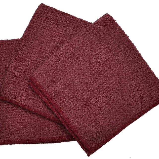 Eurow Microfiber Waffle Weave Dish Cloth (3-Pack, Burgundy)