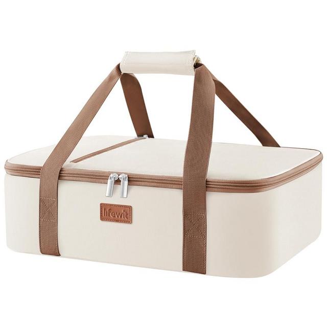 Lifewit Insulated Casserole Carrier for Hot or Cold Food, Casserole Dish with Lid and Carrying Case, Lasagna Holder for Potluck Parties/Picnic/Cookouts, Fits 9"x13" Baking Dish, Beige