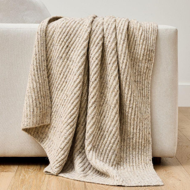 Heathered Ribbed Throw, Dark Flax , 50" x 60"