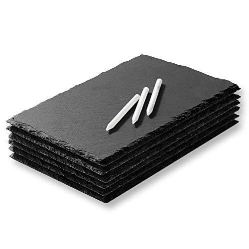 Juvale Mini Slate Cheese Boards - 6 Piece Charcuterie Boards, Cheese and Meat Serving Board for Home, Restaurant, Cafe Use, 3 Chalks Included, 6 x 0.1 x 8.75 Inches