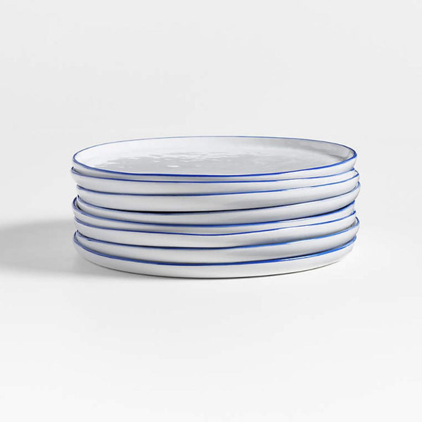 Mercer Blue Rim Round Porcelain Salad Plates, Set of 8