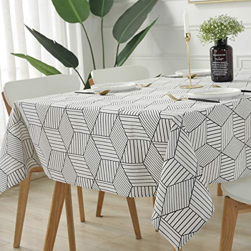 SESTYLE Rectangle Tablecloth Geometric Style Cotton Linen Table Cloth Dust-Proof Table Cover for Kitchen Dinning Tabletop Decoration (Rectangle/Oblong, 52" x 70" (4-6 Seats), White)