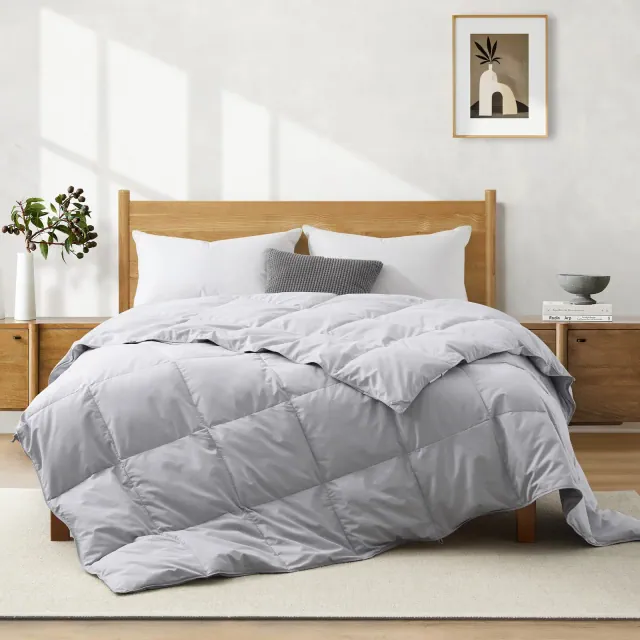 Peace Nest Lightweight Summer White Goose Down Feather Fiber Comforter Duvet Insert, Light Gray, King