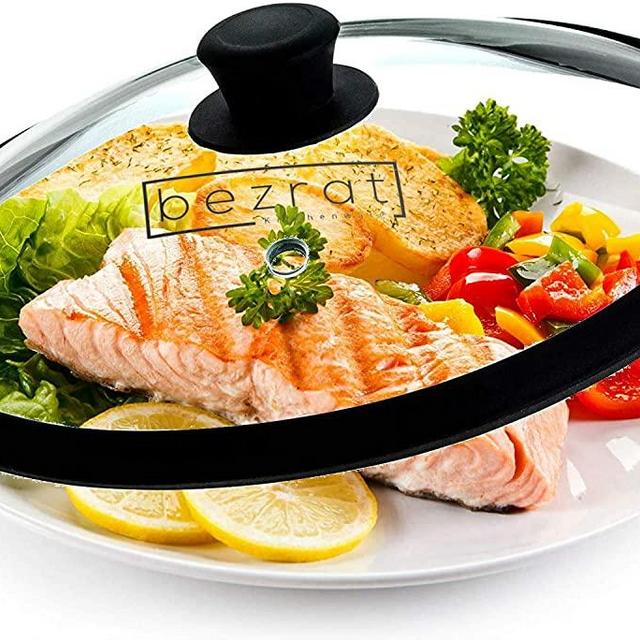 Bezrat Microwave Glass Plate Cover | Splatter Guard Lid with Easy Grip Silicone Handle Knob - Tempered Glass | 100% Food Grade | BPA Free and Dishwasher Safe | Fits Plates and Bowls 10.5x2" (Black)