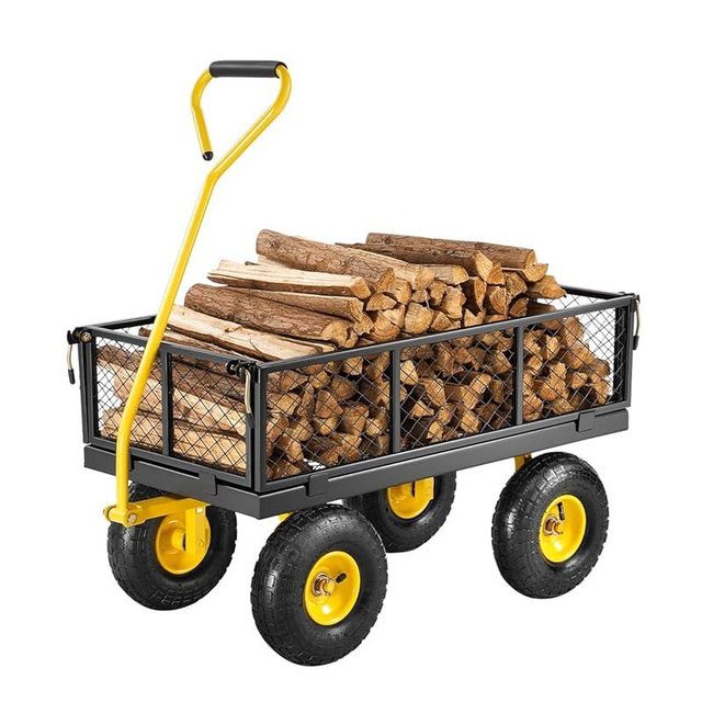 VEVOR 500 Lbs Steel Garden Cart, Heavy Duty Garden Wagon Cart Pullable on Wheels, Metal Yard Utility Wagon Carts with 10" All Terrain Tires, Mesh Removable Sides and 180°Rotating Handle