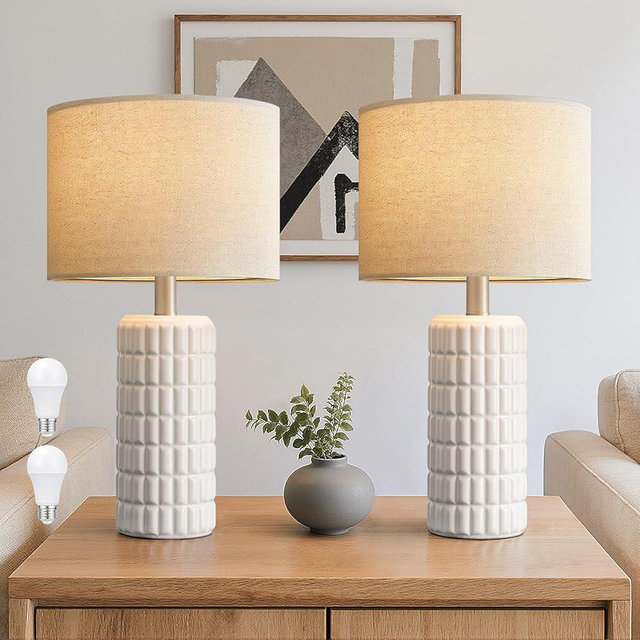 Seealle 23" Modern Ceramic Table Lamps Set of 2 - Table Lamps for Living Room, Farmhouse Bedside Night Stands Lamp for Bedroom, White Boho Nightstand Lamps Set of 2(Bulb Included)