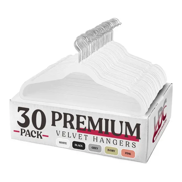 30-Pack Velvet Hangers Space Saving Clothes Hangers with Rotatable Metal Hook & Notches - White
