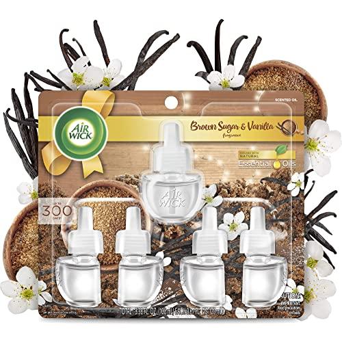 Air Wick Plug in Scented Oil 5 Refills, Brown Sugar and Vanilla, Fall scent, Fall spray, 0.67 Fl Oz (Pack of 5), Essential Oils, Air Freshener