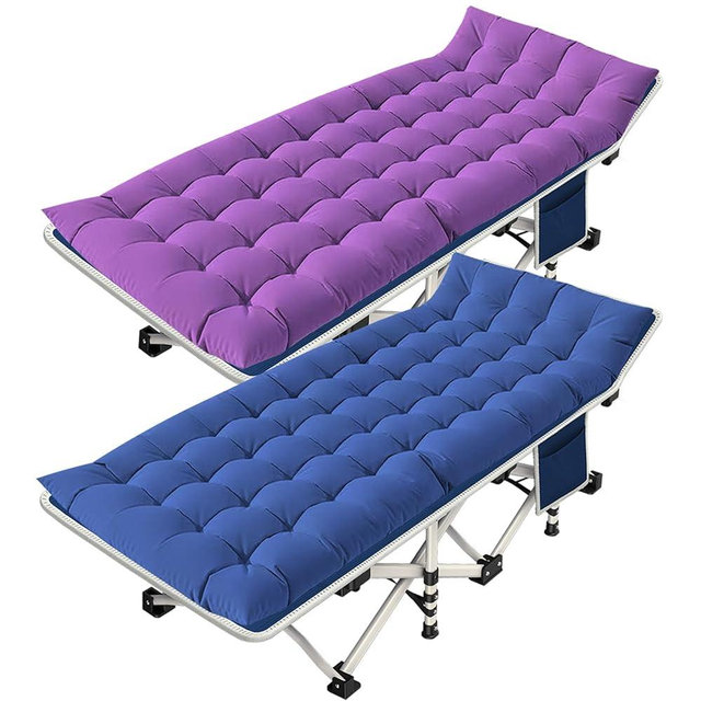 NESDCC 2 Pack Camping Cot with Mattress Comfortable Cot Bed Folding Cot Heavy Duty Blue and Purple Cots for Sleeping with Carry Bag for Adults Kids Guest Bed Outdoor Indoor Home
