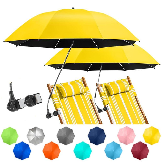 NBtoUS 2 PACK Beach Umbrella with Clamp, 360 ° Adjustable Umbrellas for Chair, UPF50+ Umbrella for Beach Chair, Patio Chair, Wheelchair, Camping Chair, Golf Carts (Chair Not Included)