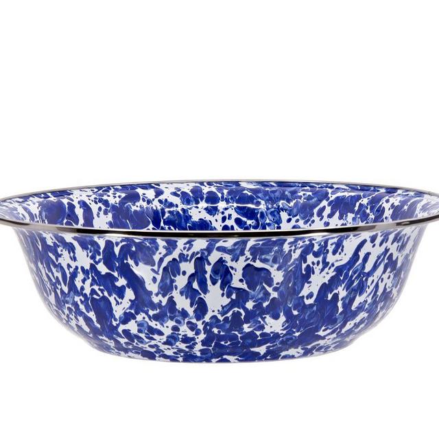 Golden Rabbit Swirl Enamel Serving Bowl, Medium - Cobalt