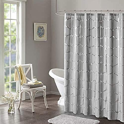 Intelligent Design Raina Shower Curtain Printed Geometric Metallic Machine Washable Modern Home Bathroom Decorations, 72" x 72", Grey