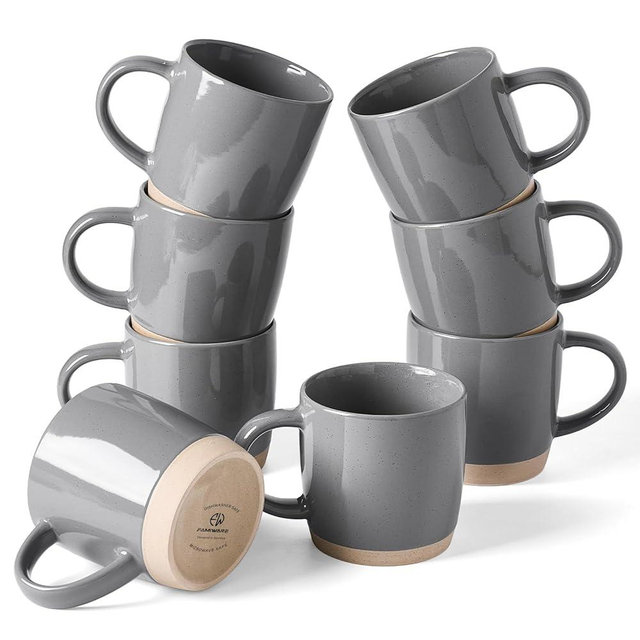 famiware Coffee Mugs for 8, 13 oz Mug Set, Drinking Cup with Handle for Coffee, Tea, Cocoa, Milk, Milkyway Serise, Dark Gray