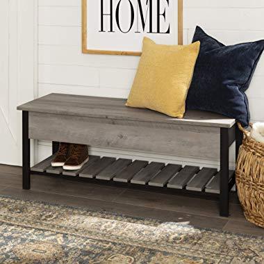 Walker Edison Modern Farmhouse Bench Hidden Entryway Shoe Storage Hallway Organizer, 48 Inch, Grey
