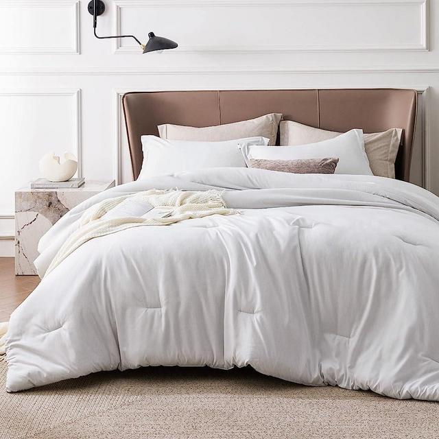Bedsure Queen Comforter Set - White Comforter Queen Size, Soft Bedding for All Seasons, Cationic Dyed Bedding Set, 3 Pieces, 1 Comforter (88"x88") and 2 Pillow Shams (20"x26"+2")