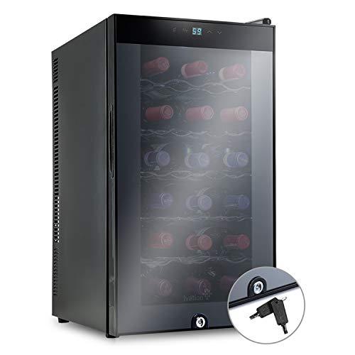 Ivation 18 Bottle Thermoelectric Wine Cooler/Chiller - Door Lock - Counter Top Red & White Wine Cellar w/Digital Temperature Display, Freestanding Refrigerator Smoked Glass Door Quiet Operation Fridge