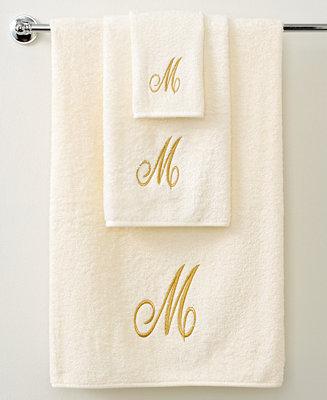 Bath Towels, Monogram Initial Script Ivory and Gold 16" x 30" Hand Towel