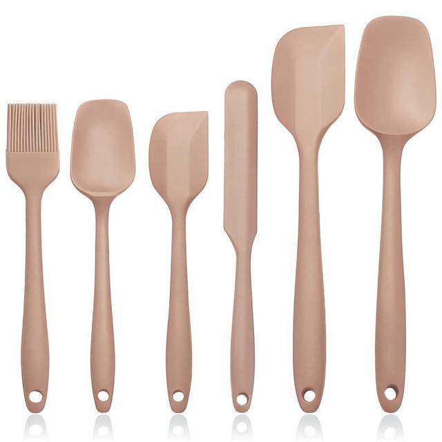 JLiup Silicone Spatula Set of 6, Heat Resistant Rubber Spatulas, Nonstick and Food Grade Kitchen Utensils, Easy to Clean and Dishwasher Safe for Baking, Cooking, and Mixing (Reddish Brown) Christmas