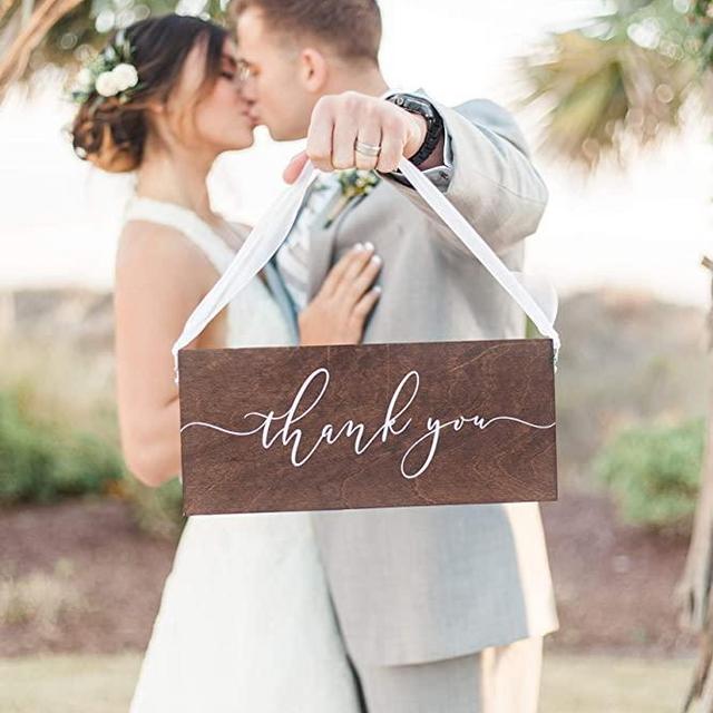 Wooden Thank You Sign with White Ribbon | Thank You Card Photo Prop | Wood Sign with White Ribbon