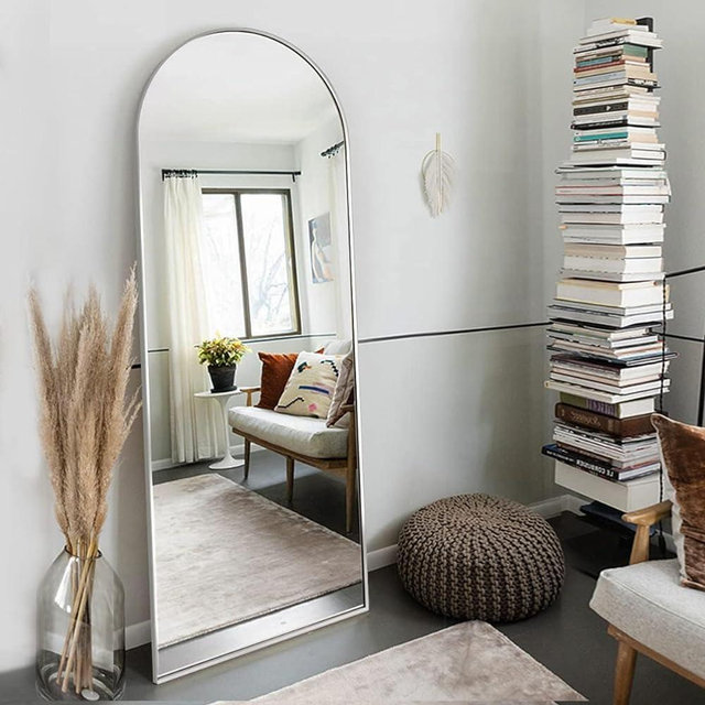 OGCAU Full Length Mirror, Floor Mirror Full Length, 65"x22" Arched-Top Mirror Hanging or Leaning, Standing Mirror, Body Mirror, Wall Mounted Mirror with Aluminum Frame for Bedroom (White)