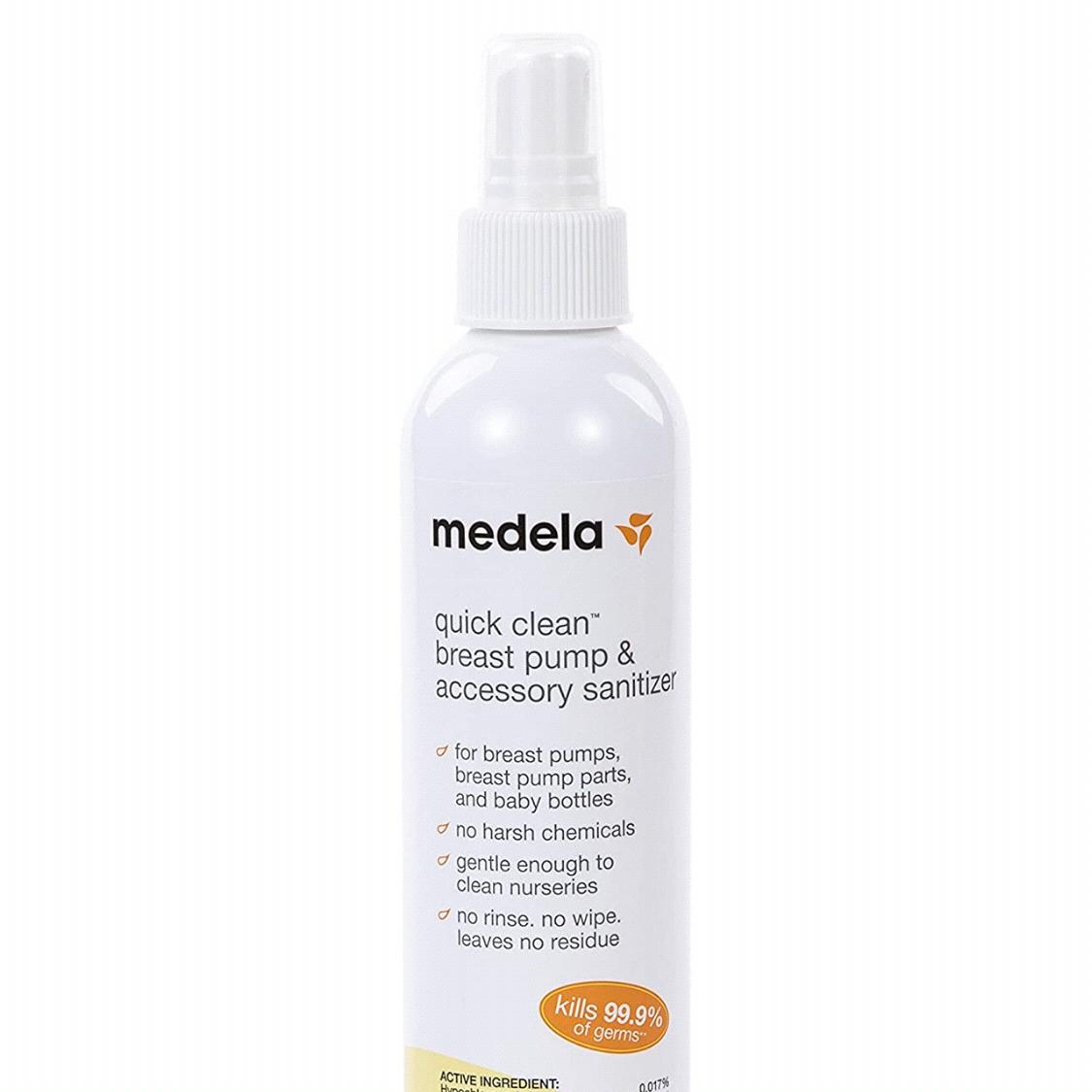 Medela Quick Clean Breast Pump and Accessory Sanitizer Spray, Safe No Rinse Breastpump Sterilizer, Eliminates 99.9% of Common Bacteria and Germs, 8 Fluid Ounces