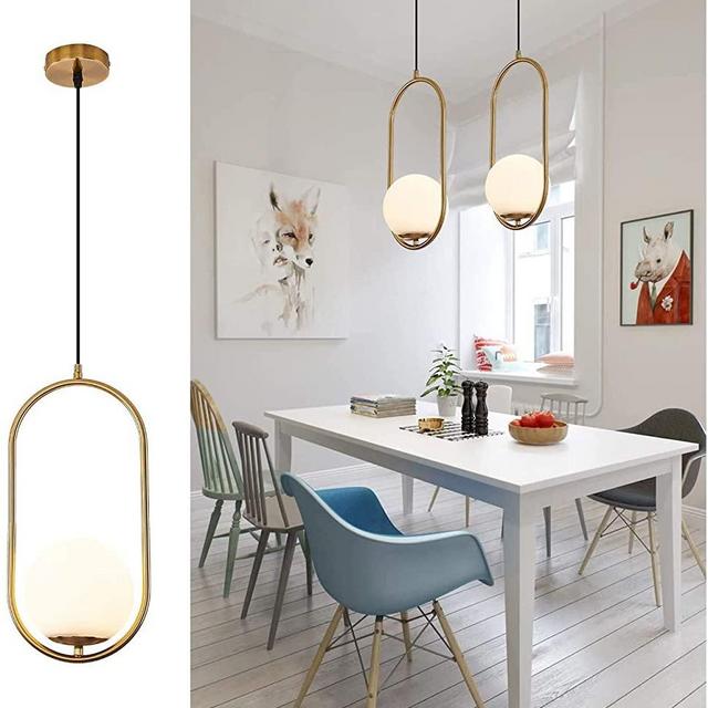 Pendant Lighting Modern Style Chandelier ,One Light Kitchen Lamp,Frosted Glass Globe Lampshade Pendant Light Indoor Hanging Light Fixture Adjustable Hanging Fixture for Dinning Room Bedroom