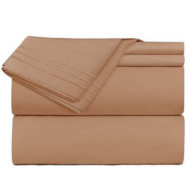 Clara Clark Premier 1800 Series 4pc Bed Sheet Set - Queen, Mocha Light Brown Carmel