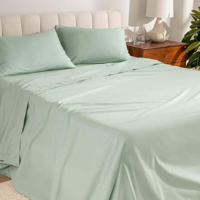 Bare Home 100% Organic Cotton Queen Sheet Set - Crisp Percale Weave - Lightweight & Breathable - Bedding Sheets & Pillowcases (Queen, Willow)