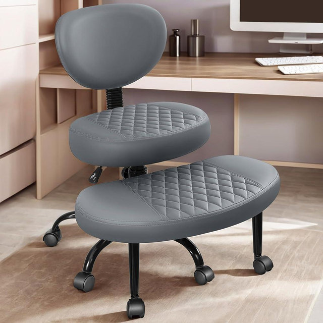 AtHope Ergonomic Cross Legged Office Chair with Wheels - Adjustable Height for Meditation, ADHD Desk & Yoga - Wide Criss Cross Design with Lumbar Support, Kneeling Chair - Dark Gray