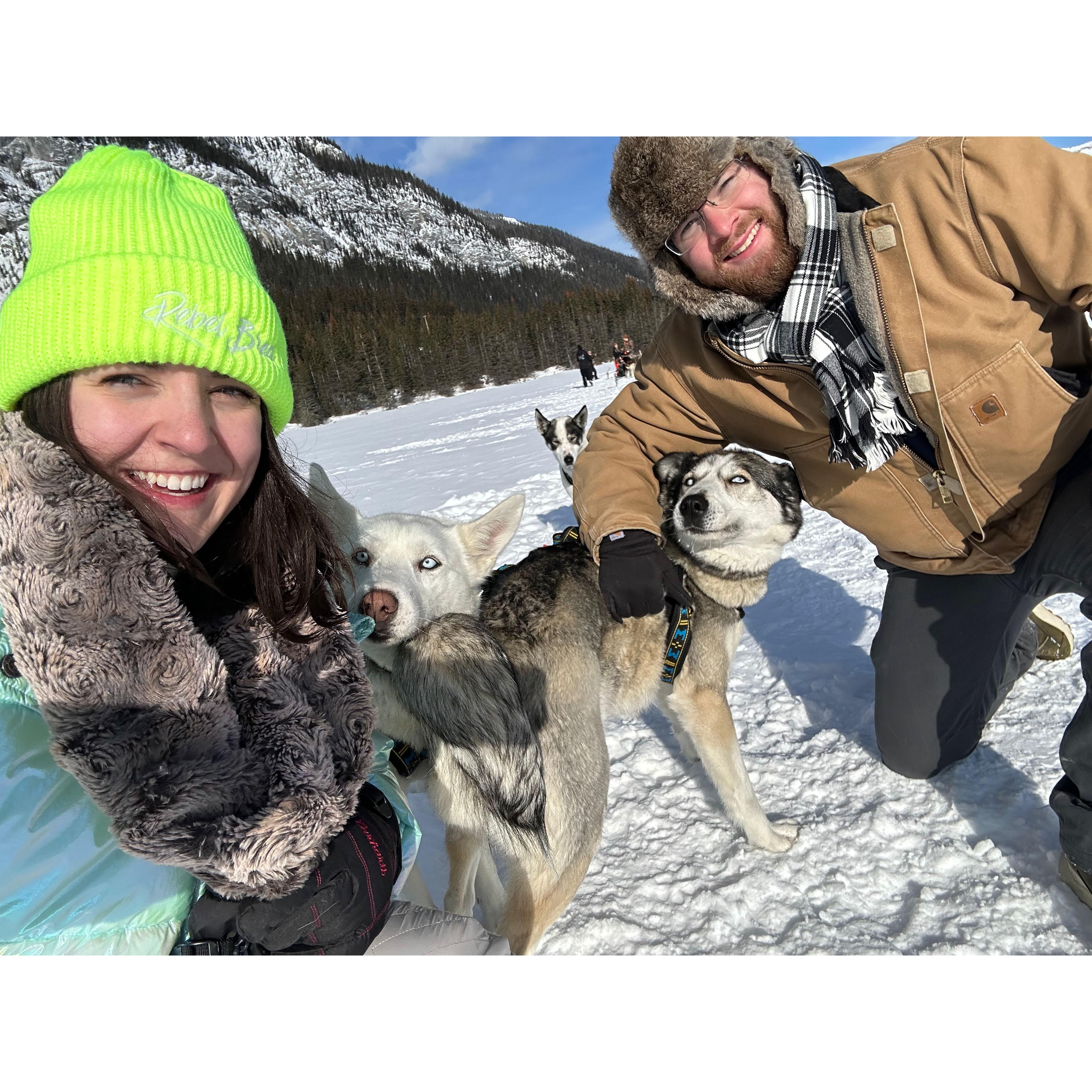 One of our favorite memories dog sledding in Banff, Canada!