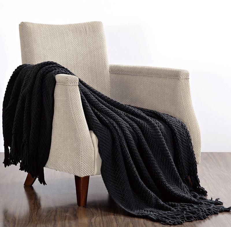 Nader Tweed Knitted Throw Blanket - Color: Raven