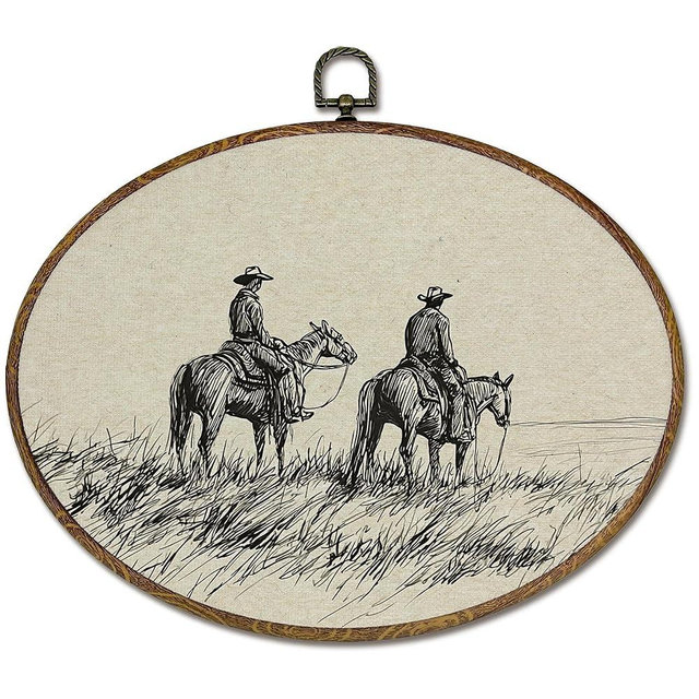 LKETW Vintage Western Cowboy Oval Wall Art Decor, Vintage Farmhouse Western Oval Canvas Hanging Decor, Retro Country Southwestern Rodeo Wall Decorations for Home Living Room Bedroom, 11.4x8.6 Inch